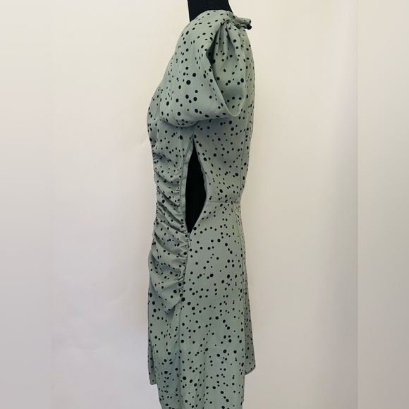 Zara Black Polka Dot V-Neck Long Sleeve Sage Mini Short Dress, Mint Green,Size S - Picture 7 of 15